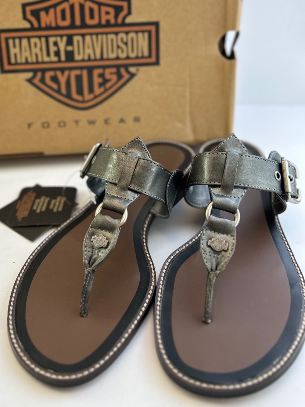 Harley-Davidson Silver Metallic Flat Buckle Thong Sandal